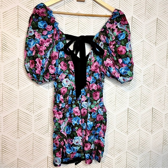 🔆 For Love & Lemons Floral Bow Puff Marley Mini Dress - Size Small - Picture 6 of 9
